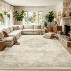 Garvee Beige 8x10 Area Rugs for Living Room, Boho Vintage Non-Slip Washable Rug Low Pile Stain Resistant Soft Foldable Large Carpet for Bedroom Dining Home Decor