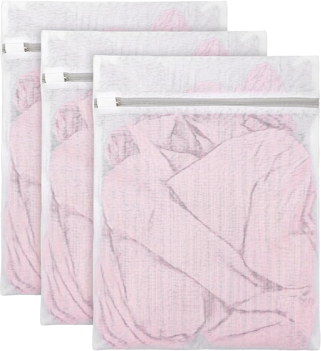 3 PCS Laundry Bags, Mesh Wash Bags for Delicates, 12x16 Inches White Durable Mesh Laundry Bag, Washing Machine Bag with Sturdy Zippers for Delicates Lingerie Bras Sweaters Clothes Travel