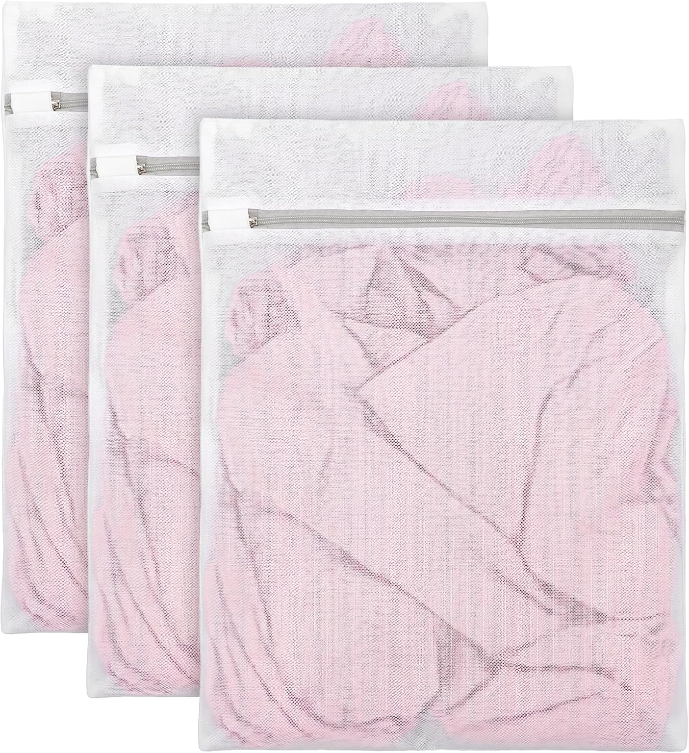 3 PCS Laundry Bags, Mesh Wash Bags for Delicates, 12x16 Inches White Durable Mesh Laundry Bag, Washing Machine Bag with Sturdy Zippers for Delicates Lingerie Bras Sweaters Clothes Travel
