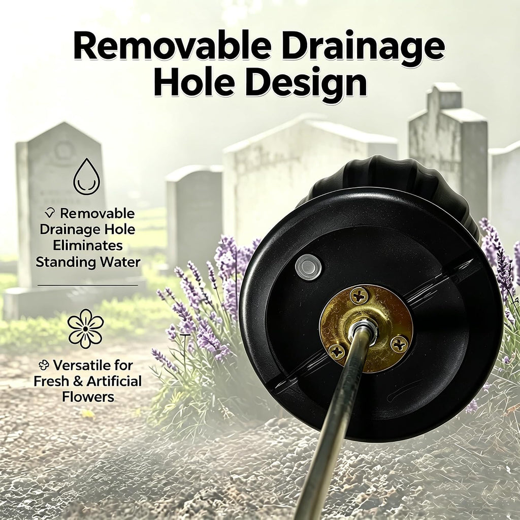 Grave Vases for Cemetery with Metal Spikes and Drainage Holes,Cemetery Vases for Headstones Memorial Gifts Loss of Loved One (Black)