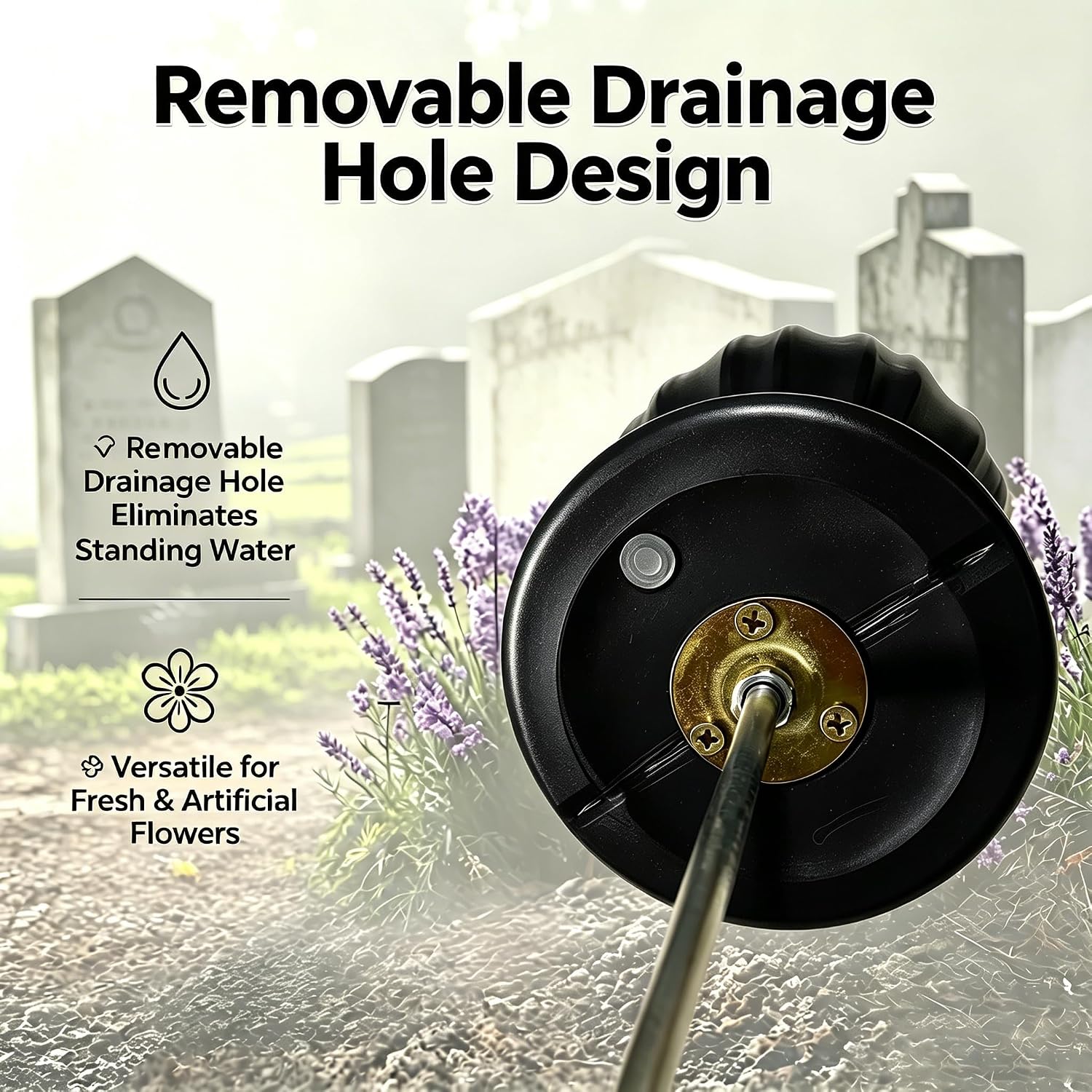 Grave Vases for Cemetery with Metal Spikes and Drainage Holes,Cemetery Vases for Headstones Memorial Gifts Loss of Loved One (Black)