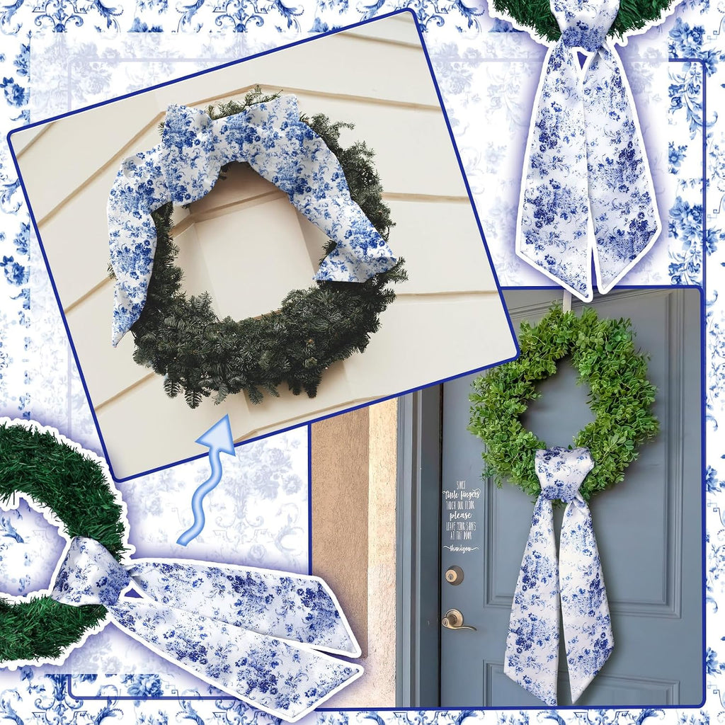 2 Pcs Wreath Sash for Front Door Reversible Chinoiserie Wreath Sash Accessories Decor for Monogram Garland Ribbon Porch Indoor Outdoor Home Party Yard Doorway(Chinese Style)