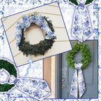 2 Pcs Wreath Sash for Front Door Reversible Chinoiserie Wreath Sash Accessories Decor for Monogram Garland Ribbon Porch Indoor Outdoor Home Party Yard Doorway(Chinese Style)