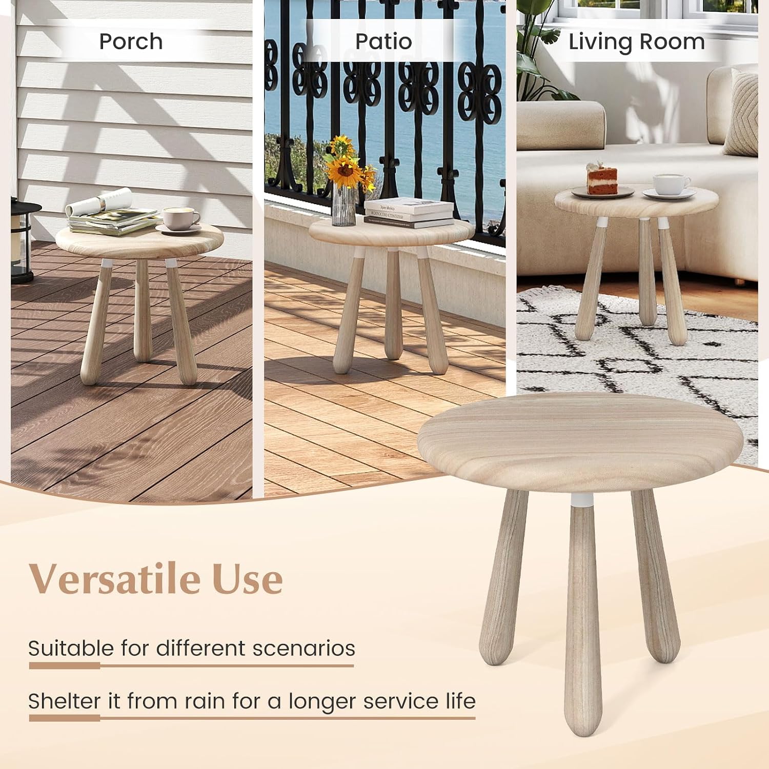 Tangkula Mahogany Wood Side Table, 18” Round Small Accent End Table with Thickened Board & Solid Wood Support Legs, for Bedroom, Porch, Balcony, Natural