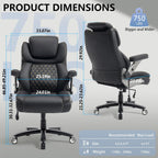 Big and Tall Office Chair 750lbs, Executive Office Chair with Adjustable Headrest&Lumbar Airbag Support, PU Leather High Back Heavy Duty Desk Chair 5D Flip Arms, Ergonomic Thick Spring Cushion, Black