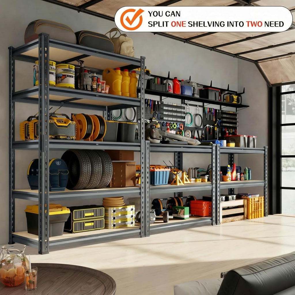 Garage Shelving Heavy Duty, 2450LBS Metal Storage Shelves 5 Tier, Adjustable Shelving Unit 36" W x 12" D x 72" H, Boltless Garage Storage Rack for Garage Basement, Pantry, Warehouse 1Pcs