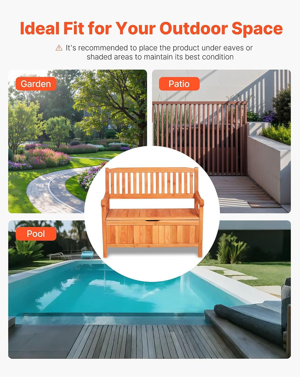 Cedar 2-Person Outdoor Storage Bench, 33 Gal Capacity Holds 705lbs Weatherproof Dustproof for Patio Garden