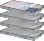 4 Pack Under Bed Storage, Below 4 Inches Underbed Storage Containers Low Profile No Sidewalls Foldable Shallow Storage Bins Organizer with Clear Lid and Zipper