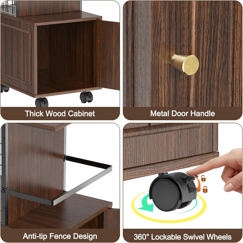 Narrow End Table with Storage Cabinet, Small Side Table with Open Storage Areas, Slim Sofa Side Table for Living Room, Nightstand for Small Spaces, Walnut