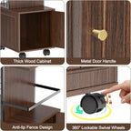 Narrow End Table with Storage Cabinet, Small Side Table with Open Storage Areas, Slim Sofa Side Table for Living Room, Nightstand for Small Spaces, Walnut