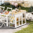 Kitchen Island with Power Outlet - Kitchen Cart on Wheels with Storage Cabinets & Drawers, Rolling Island Table with Spice & Towel Rack, Portable Islands with Large Wood Counter, Dinning Room