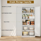 CJF White Kitchen Pantry Cabinet,71 Inch Tall Metal Storage Cabinet with 4 Adjustable Shelves and Doors, Freestanding Pantry Cabinet for Kitchen, Living Room, Dining Room, Bathroom, Easy to Assemble