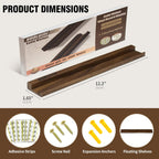 Vinyl Wall Display No Drill with 2 Mount Options(Adhesive & Screws), 4 Pack Walnut Wood Vinyl Wall Mount, Record Shelf, Record Holder Wall, Album Display Shelves, Floating Shelf for Album, LP, CD