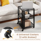Giantex 3-Tier End Table, Rolling Side Table w/Open Storage Shelves, Sturdy Mesh Metal Frame & Lockable Wheels, Mobile Small Bedside Night Stand for Bedroom Living Room Office