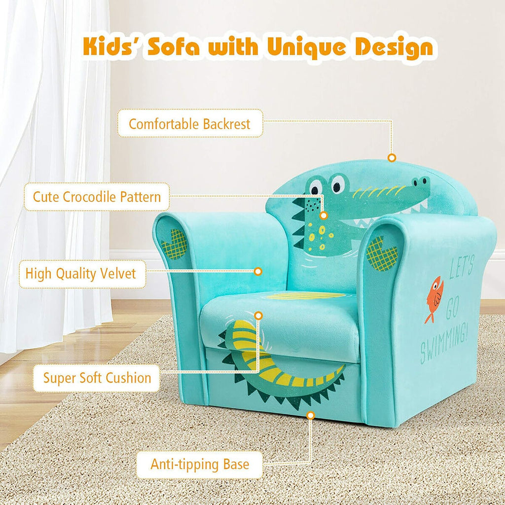 DORTALA Kids Sofa, Crocodile Pattern Kids Armchair w/Wooden Frame & Non-Slip Feet Nails, Sturdy Lightweight Toddler Furniture for Boys & Girls, Armrest Couch for Baby Room, Living Room, Preschool