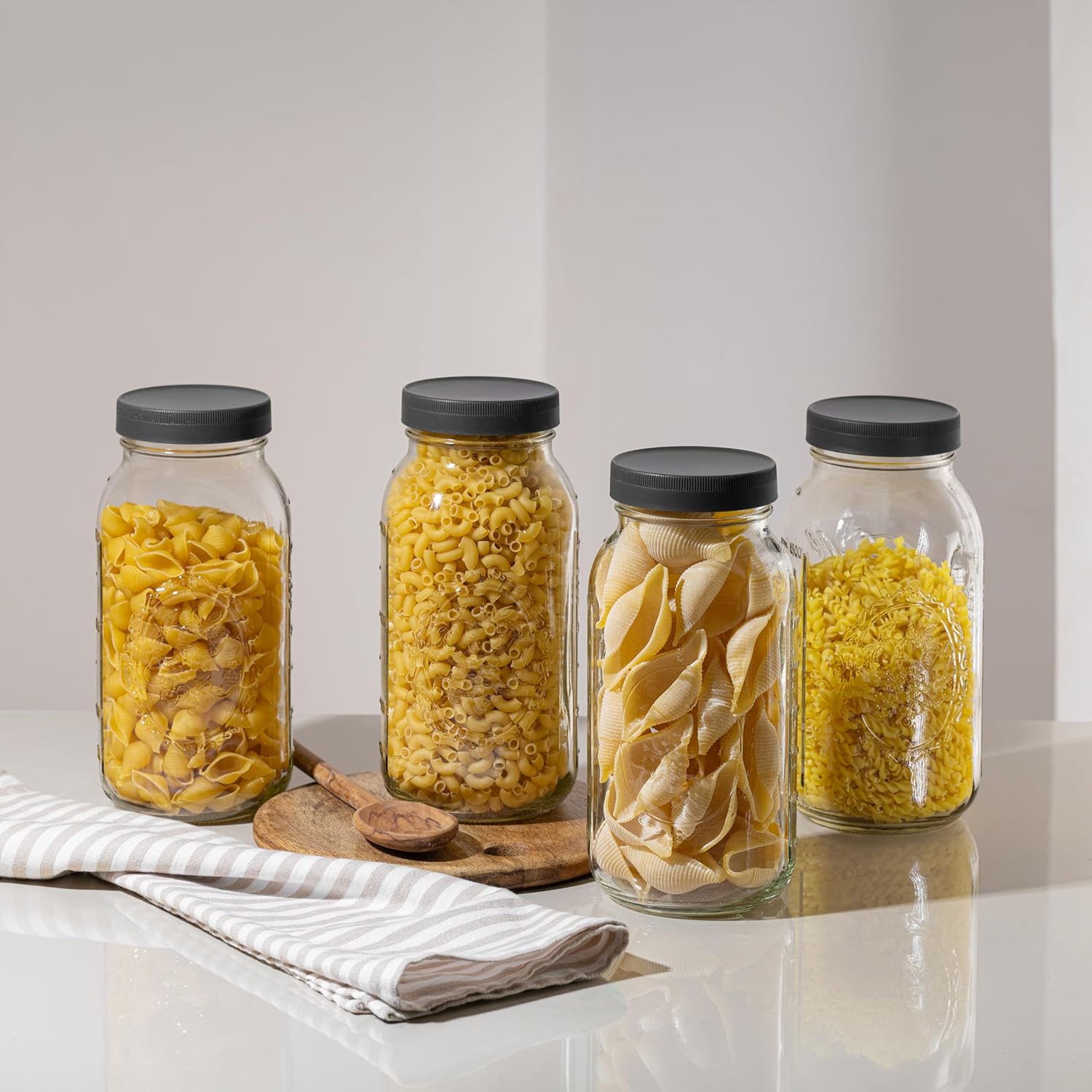 Wide Mouth Mason Jars 64 oz [2-Pack] with Airtight Lids – Large Glass Storage Jars for Pasta, Cookies, Dry Goods & Infused Water | BPA-Free Leak-Proof Lids