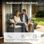 80 Gallon Outdoor Storage Bench Deck Box, Waterproof Weather Resistant Patio Bench with Armrests for Patio Garden and Porch, Large Capacity Storage Seat for Garden Tools, Cushions(Grey)