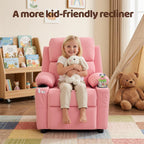 Korser Kids Recliner Chair, PU Leather Toddler Recliner with Cup Holder, Kid Recliner Sofa with Footrest, Push Back Child Reclining Chair with Side Pockets for Children Boys Girls Room, Pink