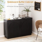 Yechen 55" Black Fluted Sideboard Buffet Cabinet with Arched Reeded Doors, Modern Mid Century Credenza Accent Storage Cabinet with Adjustable Shelves for Living, Kitchen, Entryway