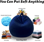 Faux Fur Bean Bag Cover (No Filler) Stuffed Animal Storage Adults Dark Blue | Bean Bag Covers Large Bean Bag Sofa for Adults, furry fuzzy surface,for living room bedroom holiday gift