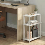 Furinno Turn-N-Tube Narrow Side Table, 3-Tier Rectangular Modern End Table with Storage Shelf, Slim Toolless Assembly Nightstand, Night Stand, Bedside Table, for Living Room, Bedroom, White