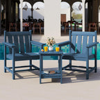 SEWRWALL 3 Pieces Patio Bistro Set, All Weather Adirondack Chair Set with Side Table, HDPE Material Outdoor Patio Furniture Set for Balcony, Porch, Garden, Backyard- Navy