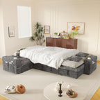 Modular Sectional Sleeper Sofa with Pull Out Bed, 108 Inch U Shaped 7 Seat Couches for Living Room, Chenille Fabric Cloud Couch Bed with Storage & Reclining Backrest, USB Charging, Grey