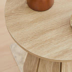 Small Round End Table Nightstand, Mid Century Modern Side Table with Petal Base, Wood Bedside Table for Bedroom, Living Room, Small Space Natural