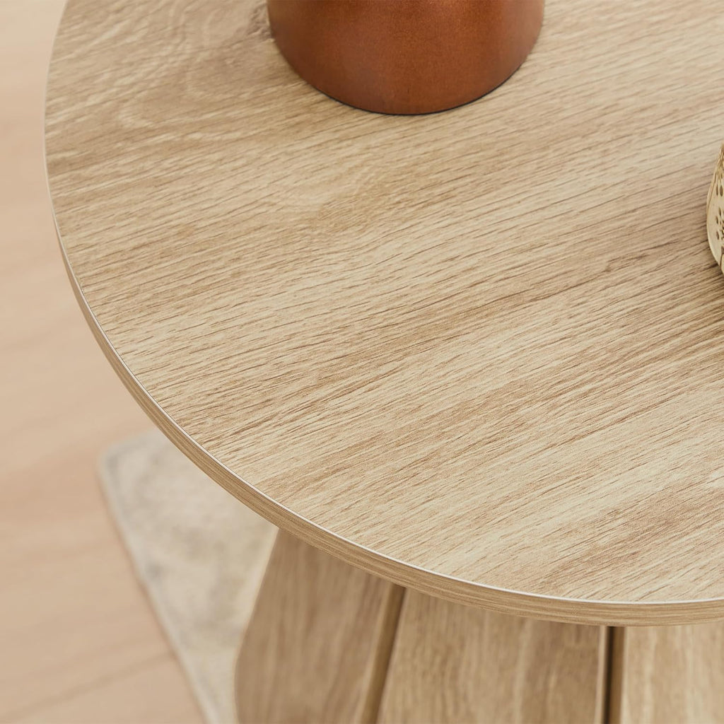 Round End Table Nightstand Set of 2, Mid Century Modern Side Table, Circle Bedside Tables Wood Night Stands for Bedroom, Living Room, Small Space, Natural