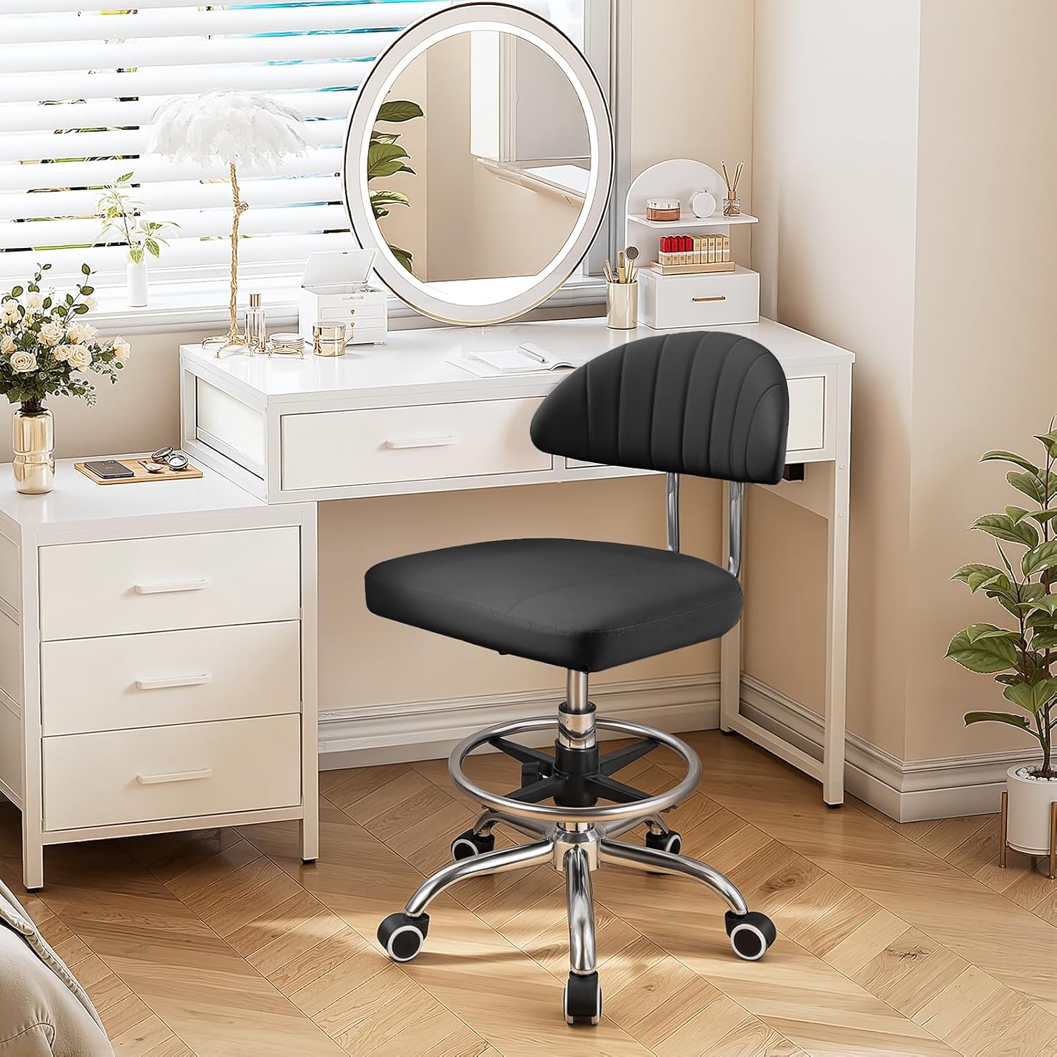 Height Adjustable Drafting Chair, Tall Office Chair with Backrest and Foot Rest, Swivel Rolling Stool, Ergonomic Computer Chairs, for Home Office Studio Dental Salon, 220 lbs Black