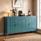 RoyalCraft Buffet Cabinet with Storage, 60" W Modern Coffee Bar Sideboard with 4 Doors & Adjustable Shelves, Painted Wooden Credenza for Dining Room, Kitchen, Living Room, Entryway, Turquoise Blue