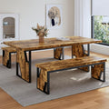 HIPIHOM 70.8" Wooden Dining Table with 2 Benches, Modern Kitchen Table and Chairs Set for 4-6 Person, Thickened MDF Wooden Table with Dining Bench for Living Dining Room, Kitchen, Office