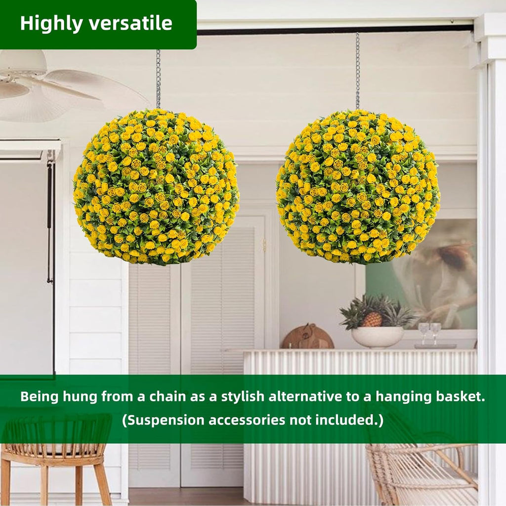 2 Pack Artificial Topiary Balls, Faux Rose Flower Spheres with Hanging Chain & Zip Ties, Easy Assembly, No Maintenance Decor for Indoor, Outdoor, Garden, Patio, Wedding, Home