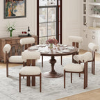 MALOL Modern Wooden Dining Chairs Set of 2, Upholstered Fabric Kitchen Chairs with Sculptural Backrest, Mid-Century Farmhouse Dining Room Chairs with Solid Wood Legs, Beige