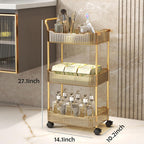 Acrylic Storage Trolley, Bathroom Kitchen Rolling Utility Cart Mobile Organization Shelves with Handle and Lockable Wheel(Gold,3 Tier)