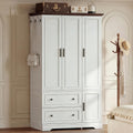 YESHOMY Armoire Wardrobe Closet with Drawers, 70.9" H x 21.1" D Wooden Closet with Hanging Rod, Fixed Shelves & Bottom Cabinet, Soft-Close Doors, Ball-Bearing Slides (White)