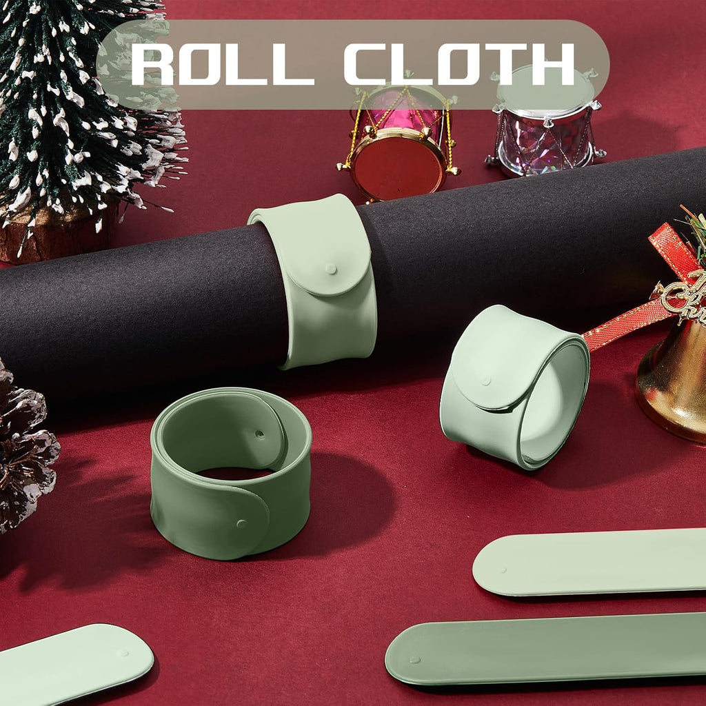 Charniol 12 Pieces Wrapping Paper Roll Holder Holiday Flip Wraps Silicone Covered Metal Strips Flip 1 x 9 Inch Stabilizer Slap Band for Poster Gift Paper Vinyl Storage Organize (Green)