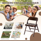 Wood Folding Chairs Set of 2, Upholstered Foldable Dining Chairs with Padded Seat and Backrest, Portable Accent Chairs for Kitchen, Dining Room, Apartment, Guest Seating, Walnut and Brown