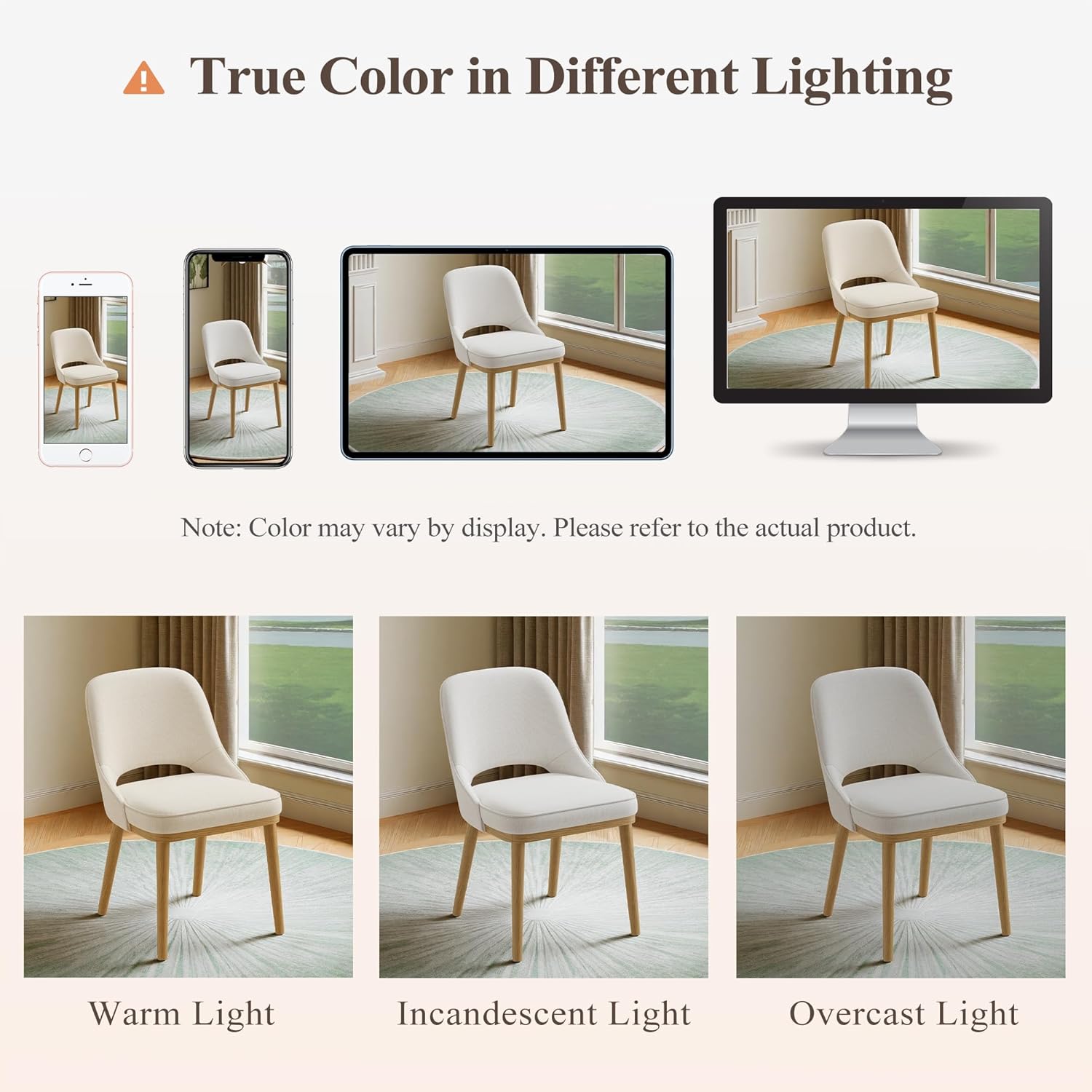 Modern Upholstered Dining Chairs Set of 4, Open Back with Solid Wood Legs, Ergonomic Curved Back Fabric Kitchen Chairs for Dining Room & Kitchen, Living Room Side Chairs, Farmhouse, Beige