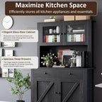 IDEALHOUSE 63" Kitchen Pantry Cabinet with Drawers, Hutch Cabinet with Storage, Microwave Stand, Adjustable Shelves, Freestanding Tall Pantry Storage for Dining Room, Living Room, Black
