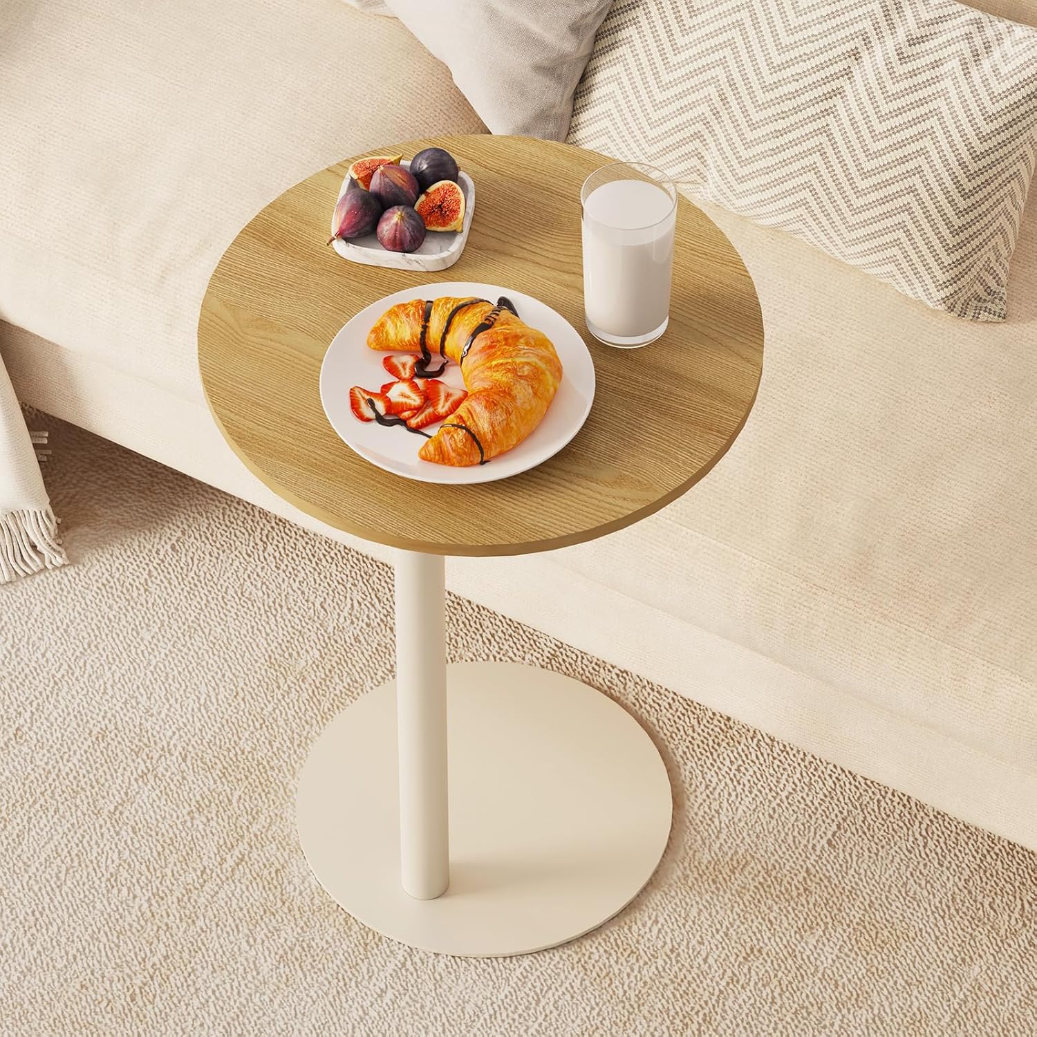 C Shaped Round End Table, Small Side Table for Couch,Tv Trays for Eating,Snack Sofa Tray Table with Metal Leg for Living Room, Bedroom, Bedside,and Office (Rustic Oak)