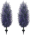 GTIDEA Artificial Purple Lavender Topiary Tree with Ground Spike, Artificial Outdoor Plants Fake Bushes UV Resistant Faux Shrubs Fade Proof for Outdoor Garden Front Decor, 2 Pack 4FT