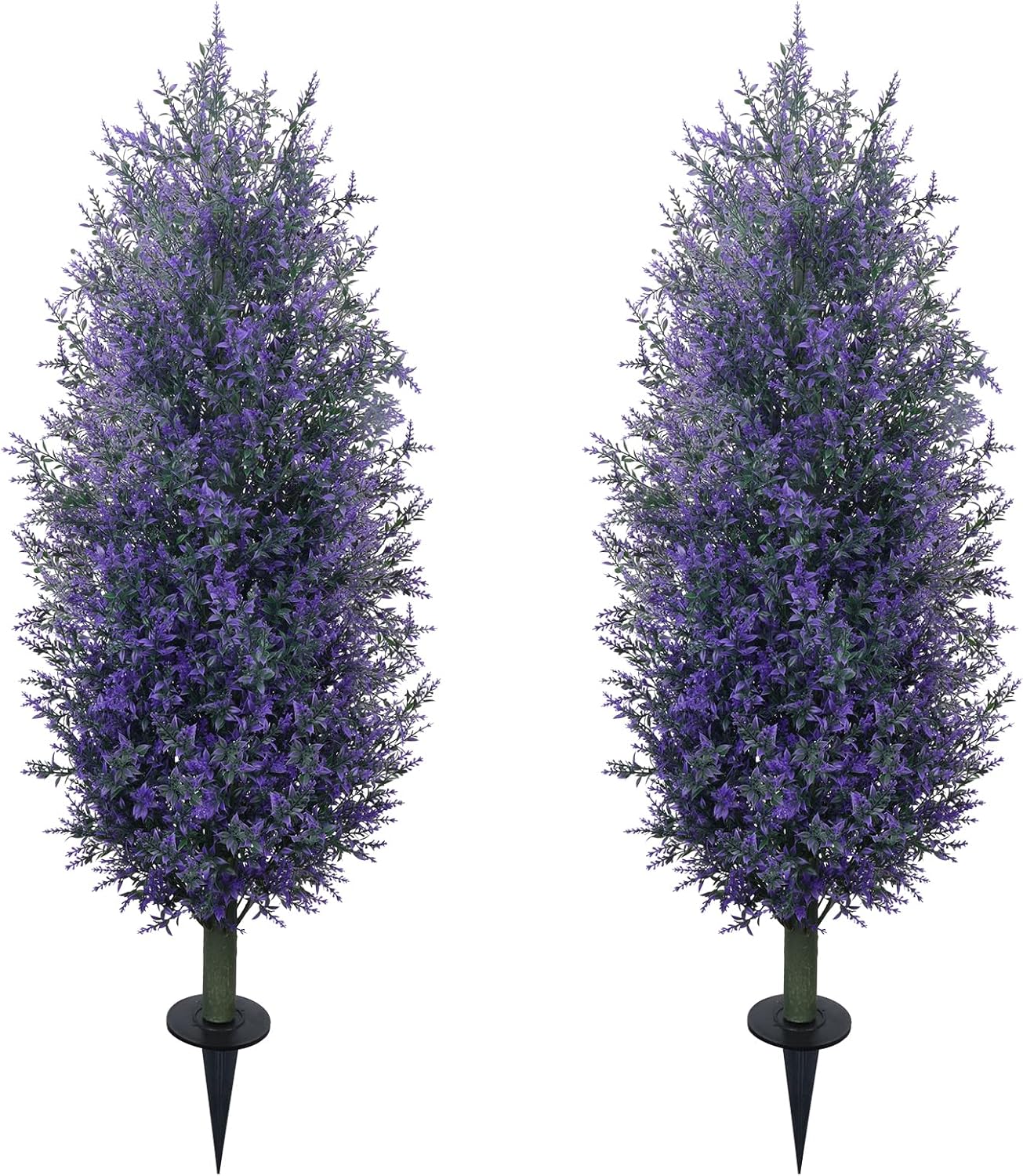 GTIDEA Artificial Purple Lavender Topiary Tree with Ground Spike, Artificial Outdoor Plants Fake Bushes UV Resistant Faux Shrubs Fade Proof for Outdoor Garden Front Decor, 2 Pack 4FT