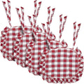 VHC Brands Chair Pad 16.5x18, Cotton Dining Room, Kitchen Chair Pads, Seat Cushion with Ties, Tucked, Annie Buffalo Check Collection, Rectangle 16.5x18, Country Red, Set of 4