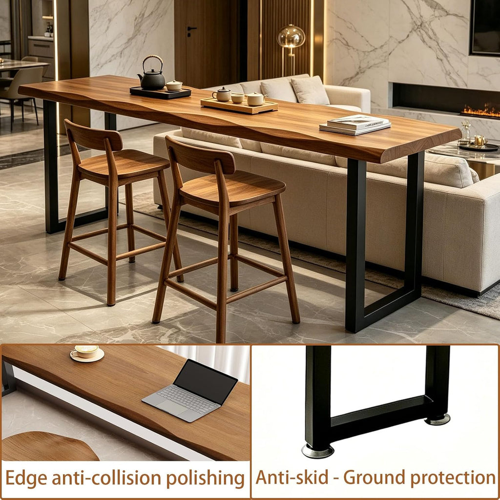 Bar Height Table Long Bar Table Solid Wood Farmhouse Bar Table Industrial Long Bar Height Table for Kitchen Coffee Shop, Pub, No Stool (Natural Wood Color, 47.3" L x 17.7" W x 41.3" H)
