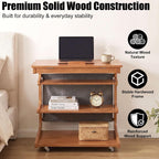 100% Solid Wood C Shaped End Table with Swivel Wheels, Lift Top Couch Table with Storage, Rolling Table that Slide Under Sofa & Bed, 15.75" D x 23.62" W x 24.8" H