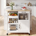 IRONCK Kitchen Island with Storage, Rolling Kitchen Island on Wheels, Kitchen Cart with Cabinet, Open Shelves, Drawer for Home,White and Natural