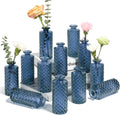 ComSaf Glass Bud Vases Set of 12, Small Diamond Bud Vases in Bulk, Mini Flowers Vases for Centerpieces, Vintage Decor Centerpiece for Table, Wedding Recepetion, Home, Housewarming Gift (Grey Blue)