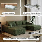 107.7" Boneless Sectional Couch Modern Modular U - Shape Corduroy Upholstered Sofa for Living Room - Deep Seat with Chaise and Ottoman(Green, 2 Seater+Right Facing Chaise+Ottoman)