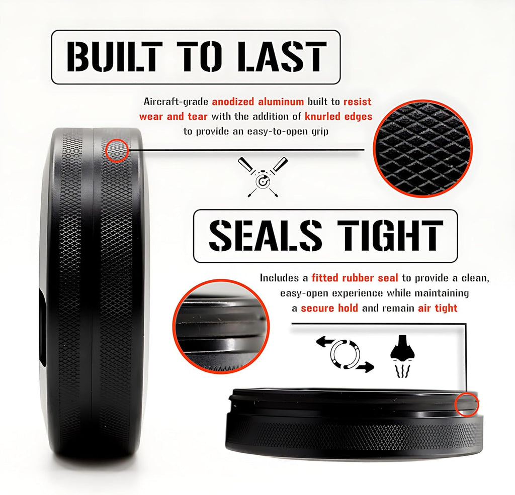 Metal Can | Metal Container for Pouches | Aluminum Used Pouch Storage Tin | Airtight O-Ring Moisture Odor Proof EDC Pocket Tin | The General Edition (Black)